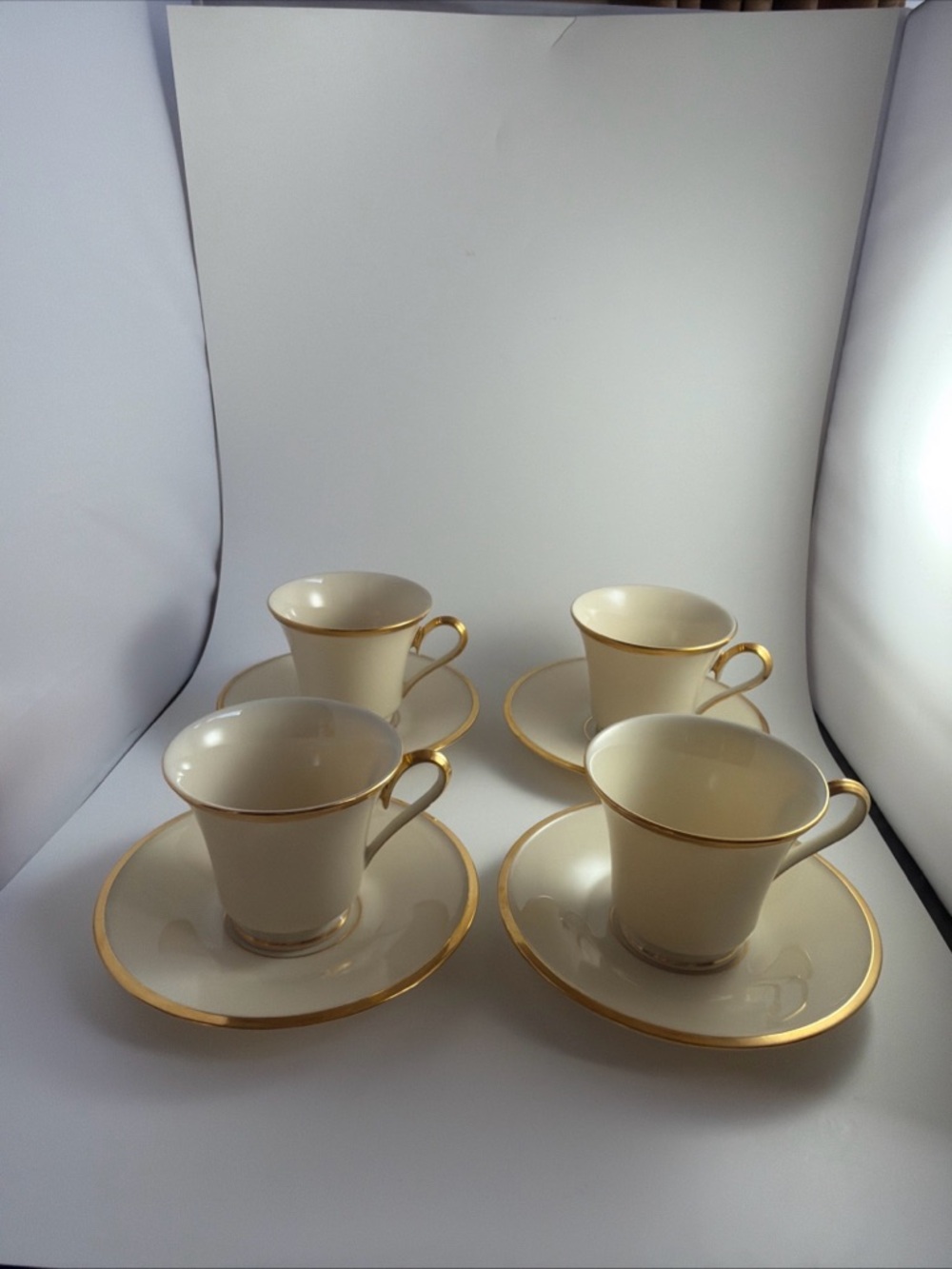 Lenox Eternal Coffee/Cups with saucers Gold Trim Ivory made in USA set of 4